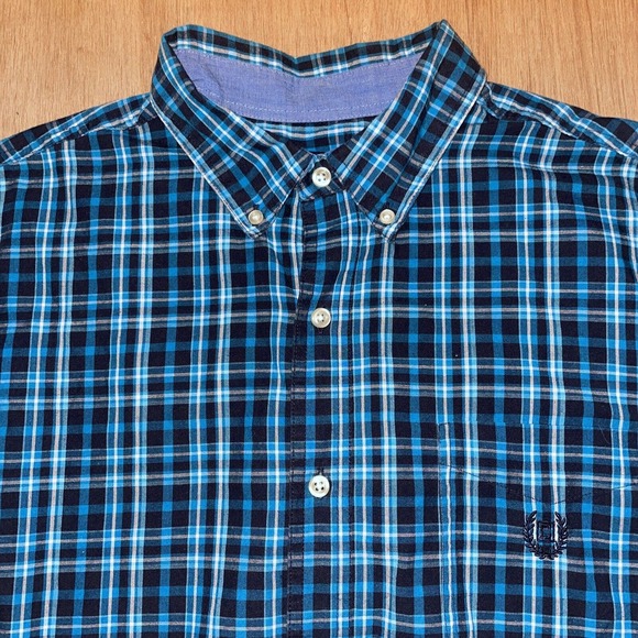 Chaps Shirt Mens Large Blue easy Care Plaid Button Up Long Sleeve‎ Preppy - Picture 3 of 6